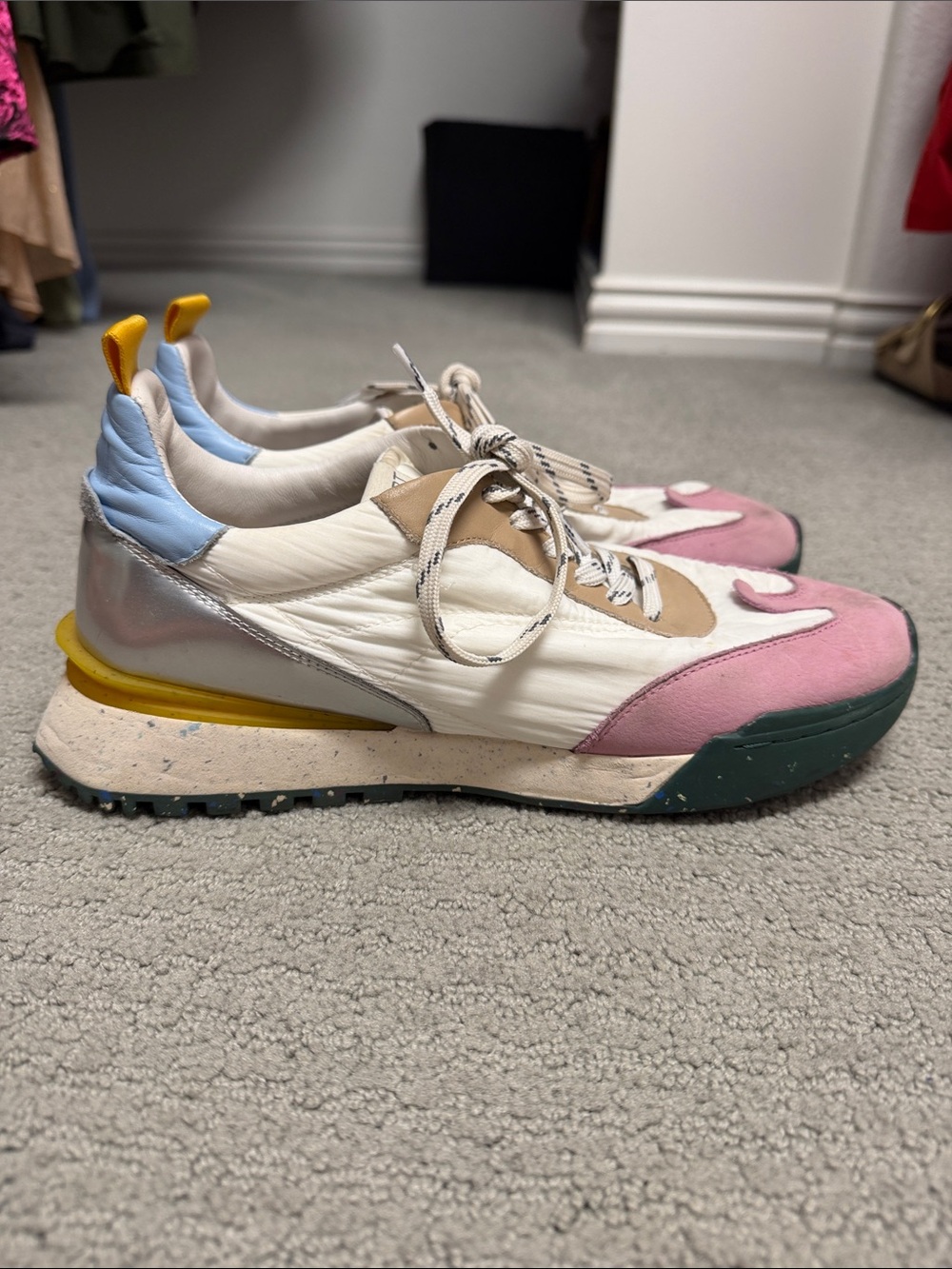 Women's Colorblock Casual Sneakers in Pink, Cream & Blue